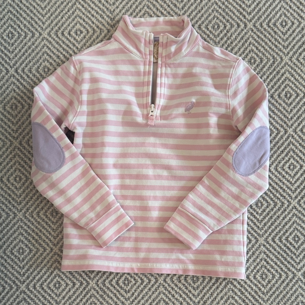 Beaufort Bonnet Girls' Pink & White Stripe Quarter-zip